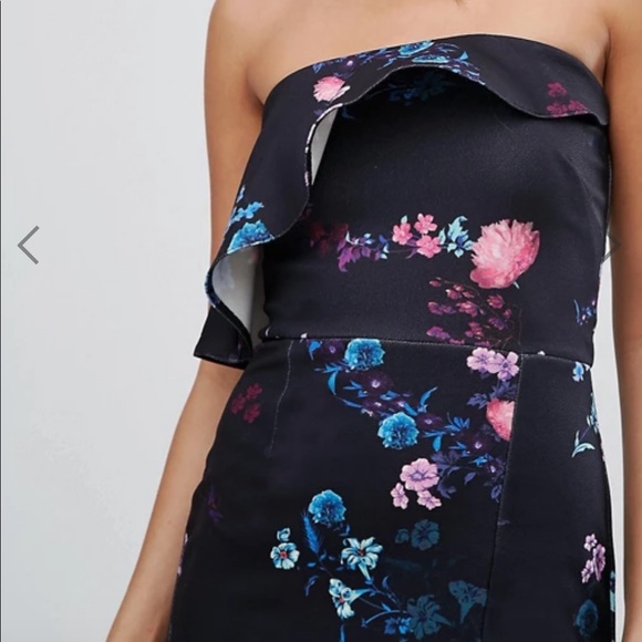 Bandeau Midi Dress in Dark Floral with Overlay - Picture 4 of 7